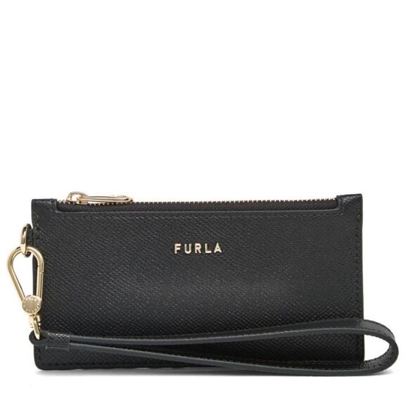 FURLA Classic‎ Credit Card Case Leather Wallet Wristlet, Black, Wrist Strap, NWT - Picture 2 of 16